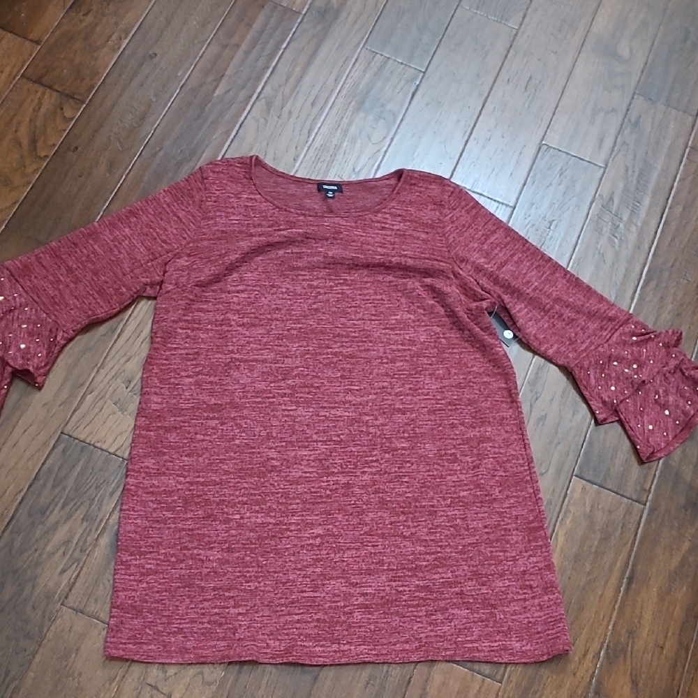 NWT Tacera Cranberry Red Dress with Ruffled Sleeves & Gold Accents size 2X
